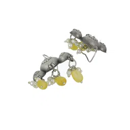 Jazz and Sizzle Silver Plated Oxidised Artificial Beaded Contemporary Shaped Drop Earrings image 2