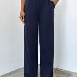 BROADSTAR Women Smart High-Rise Easy Wash Pleated Trousers image 1