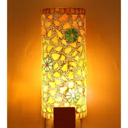 1ST TIME Multicoloured & Multicoloured Textured Wood Cylinder Shaped Wall Lamp image 4