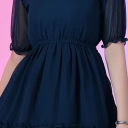 Jash Creation Puff Sleeve Applique Georgette Fit & Flare Maxi Dress image 2