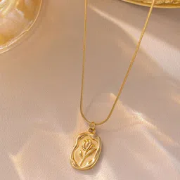 Designs & You Stainless Steel Gold-Plated Oval Shaped Pendant With Chain-picture-35