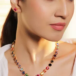 Rubans Women 22k Gold-Plated Cubic Zirconia Stone-Studded Necklace Set image 2