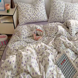 JC HOME Purple & White 4 Pieces Floral Printed Single Bedding Set image 3