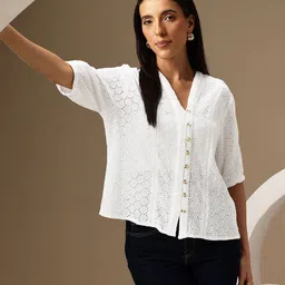 Chemistry Schiffli V-Neck Pure Cotton Top-picture-30