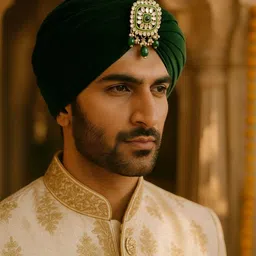 Mahi Men Green Plated Artificial Stones and Beads Alloy Brooch image 2