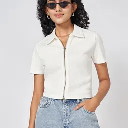 People Women Solid Shirt Collar Cotton Top-picture-11