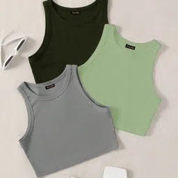 BAESD Pack Of 3 Ribbed Round Neck Sleeveless Tank Crop Top-picture-42