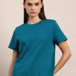Vero Moda Women Solid Round Neck Pure Cotton T-shirt-image-67