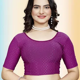 TANISHM FEB TEX Embellished Round Neck Stretchable Saree Blouse-picture-25