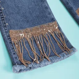 KiddoPanti Girls Regular Fit High-Rise Mildly Distressed Light Fade Embellished Stretchable Jeans image 4