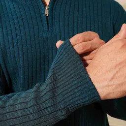 Kvetoo Wool Men Ribbed Long Sleeve High Neck Half Zipper Sweater image 3