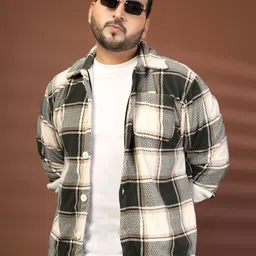 plusS Men Plus Size Spread Collar Checked Tailored Jacket image 4