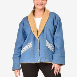 SUMAVI APPREALS Women Shawl Collar Self Design Denim Jacket-picture-30