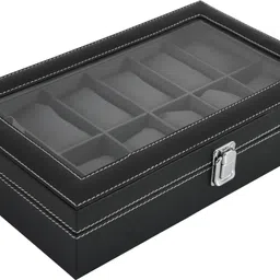 boxxo 12 Slot Watch Organizer Box for Men & Women– Premium Black PU Leather Watch Case Watch Box image 3