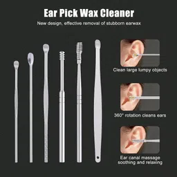 avalent 6 Pcs Ear Cleaning Tools Kit Set Earwax Remover With Leather Pouch image 5