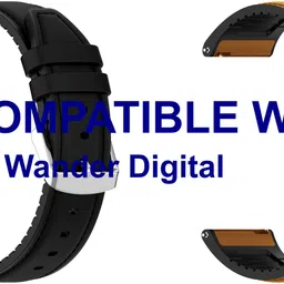 ACM WSM33U22BKGL1065 Pack of 2 Watch Strap Leather Silicone 22mm for Fossil Q Wander Digital Smartwatch (Black/Gold) Smart Watch Strap image 1