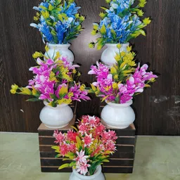 Artificial Flower Multicolor With Pot For Home ,Office And Garden Decor Multicolor, Red Wild Flower Artificial Flower with Pot-image-0