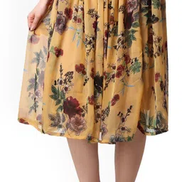 moda rapido Women Floral Print Flared Yellow Skirt image 2