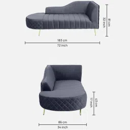 casacraft from pepperfry Valencia Velvet Chaise Lounger in Fossil Grey Colour image 2