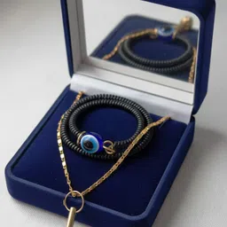 saptarishi Hanuman Bajrang Bali Gada, Pendant Locket in golden chain with hand bracelet Brass Locket Set image 3