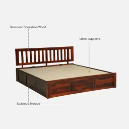 woodsworth from pepperfry Buren Sheesham Wood King Size Bed In Honey Oak Finish With Hydraulic Storage image 3