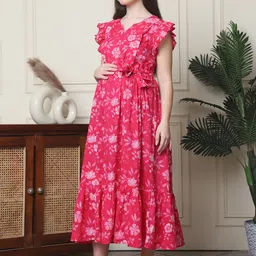 frempy Women Fit and Flare Pink Midi/Calf Length Dress image 3