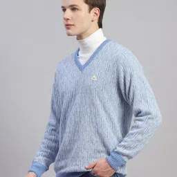 monte carlo Men Solid V Neck Blue Sweater image 3
