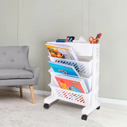 JD FRESH Mobile Bookshelf with Wheels Plastic Open Book Shelf-picture-18