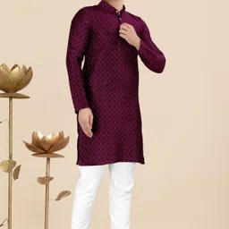 fabwax Men Self Design Cotton Silk Straight Kurta image 2