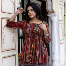 gulabi nagri Casual Regular Sleeves Printed Women Multicolor Top image 4