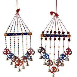 palpal ART GALLERY Handcrafted OM Rudra V Shape COMBO Door Hanging Wood Windchime SET OF 2 Plastic Windchime image 2