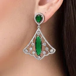 KARATCART Silver Plated Cubic Zirconia Contemporary Drop Earrings image 5