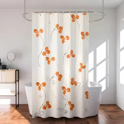 Aura Beige & Orange Printed Curtain With 8 Rings-image-52