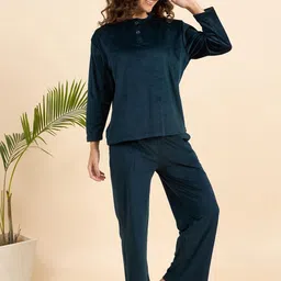 KIZA Women Round Neck Long Sleeves Velvet Top & Pyjamas Night suit-picture-21