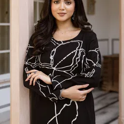 HERE&NOW Abstract Printed Round Neck Regular Straight Kurta With Trousers image 2