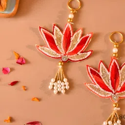 Ascension Red & Beige 2 Pieces Lotus Latkan Wall Hangings-picture-34
