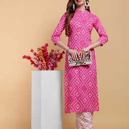 VICITRA Women Bandhani Printed Mandarin Collar Straight Kurta-picture-42