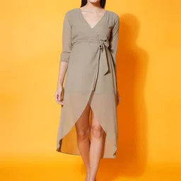 KATLINE Women Georgette A-Line Midi Dress-picture-22