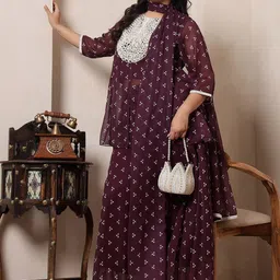 DEEBACO Women Ethnic Motifs Printed Mirror Work Kurta with Sharara & With Dupatta-picture-42