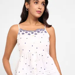 AKKRITI BY PANTALOONS Women Floral Embroidered Shoulder Straps Cotton Top image 5