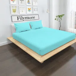 Filymore Turquoise Blue 300 TC King Bedsheet with 2 Pillow Covers-picture-17