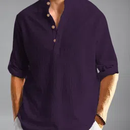 APEKTRA Mandarin Collar Roll-Up Sleeves Straight Short Kurta-picture-24