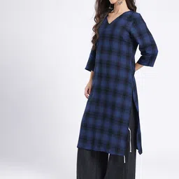 Anouk Rustic Checked V-Neck Straight Kurta image 4