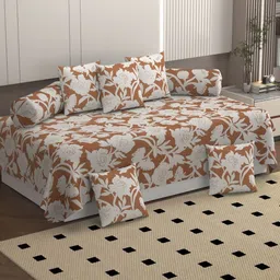 BELVOSTUM Brown & White Floral Printed Cotton Diwan Set-image-5