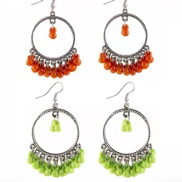 creative frogs Combo Silver Oxidize Orange & Light Green Earrings for Girls-picture-31