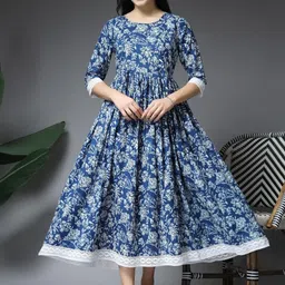 Pristyle Women Floral Printed Round Neck Fit & Flare Maxi Maternity Dress-picture-11