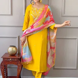 BAESD Women Ethnic Motifs Embroidered A-Line Kurta with Trousers & Dupatta-picture-41