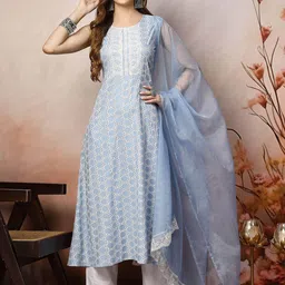 Stylum Women Geometric Printed Thread Work Lace Frills Bows and Ruffles Kurta-picture-49