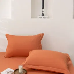 JC HOME Orange 140 TC King Bedsheet with 2 Pillow Covers image 3