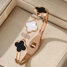GOLDIWALA Stainless Steel Cubic Zirconia Studded Rose Gold-Plated Bangle-Style Bracelet-picture-23